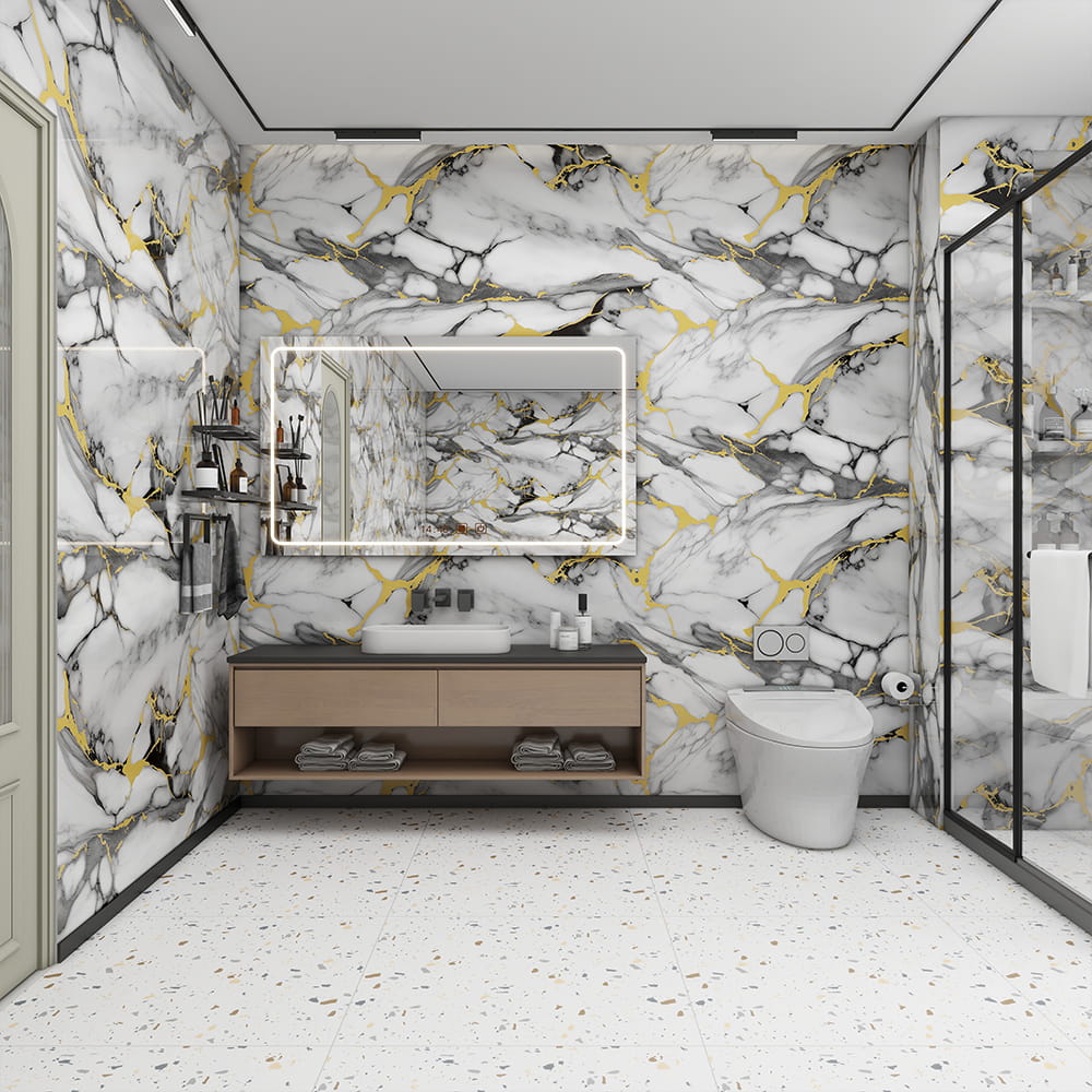 현대 높은 광택 대리석 벽지 롤 PVC 자기 접착제 방수 인테리어 홈 인테리어 대리석 시트 스티커